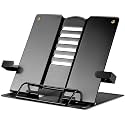 Book Stand/Holder – Portable Metal Desktop Adjustable Foldable Cookbook Holder, Recipe Book Stand, Textbook & Music Sheet Holder for Reading and Study Use (Black)