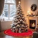 HyDren 100 Inch Velvet Christmas Red Tree Skirt (Classical Style)