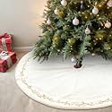 HyDren 60 inch Velvet Christmas White Tree Skirt(Classical Style)