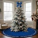 HyDren 84 Inch Velvet Christmas Blue Tree Skirt (Classical Style)