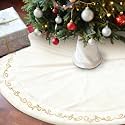 HyDren 84 inch Velvet Christmas White Tree Skirt (Classical Style)