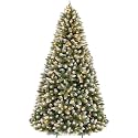 Hykolity 7.5 ft Flocked Christmas Tree, 350 Warm White LED Lights, Artificial Christmas Tree with 1446 PVC Branch Tips, Metal Hinges & Base