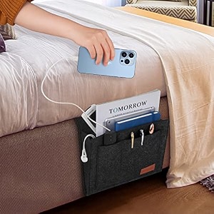 hyness bedside caddybedside storage organizertable cabinet hanging storage organizersofa felt bedside pocketunder mattress holder bag for magazineipadtabletremotes 102  86 dark gray