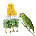 Hypeety Large Parrot Hanging Swing Toy Bells Chew Toy Colorful Hanging Wood Block Parrot Macaw African Greys Cockatiels Budgies Conure Banana Shape Natural Birds Cage Hanging Toy