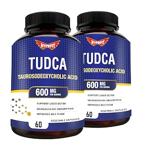 hypefit tudca 600 mg for extra strength  fatty liver and gallbladder detox  supports fat absorption  60 capsules pack of 2