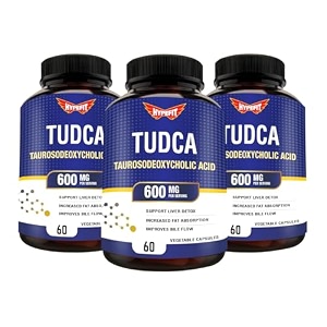 hypefit tudca 600 mg for extra strength  fatty liver and gallbladder detox  supports fat absorption  60 capsules pack of 3