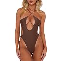 HYPERFIRE Women's Sexy Criss Cross Halter Bathing Suit Cut Out Backless Monokini Swimsuits One Piece