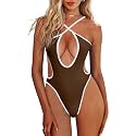 HYPERFIRE Women's Sexy Criss Cross Halter Bathing Suit Cut Out Backless Monokini Swimsuits One Piece