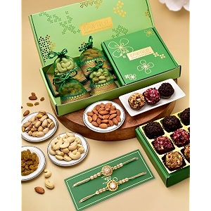 hyperfoods 2 rakhi with dry fruits combo rakhi for brother set of 2 dry fruit gift pack with premium artisanal laddoo sweets 2 rakhi with sweets for brother rakhi with chocolates gift pack