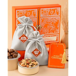 hyperfoods dry fruit gift pack of 2 gift hamper chocolate gift hamper dry fruits gift box rawfruit39s handcrafted silver potli mixed nuts and mocha almonds bites 200 grams