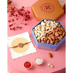 hyperfoods rakhi for brother dryfruit pack of 2 cashew almond 250 grams dryfruit red flower rakhi with roli amp rice rakshabandhan gift hamper rakhi with dry fruits rakhi for brother gift pack