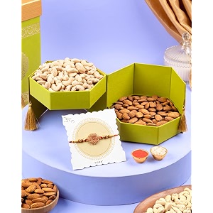 hyperfoods rakhi for brother dryfruit pack of 2 cashew almond 400 gram dryfruits red flower rakhi with roli amp rice dry fruits gift hamper rakhi with dry fruits combo