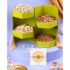hyperfoods rakhi for brother dryfruit pack of 4 cashew almond raisins pistachios 800 grams dryfruit red flower rakhi with roli amp rice rakshabandhan gift hamper dry fruits gift combo rakhi with dry fruits