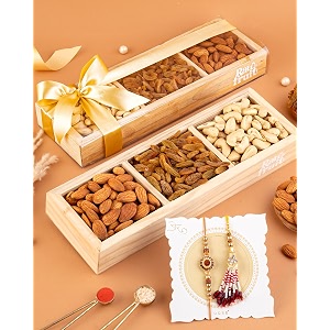 hyperfoods bhai dooj tikka for brother dryfruits wooden gift pack of 3 cashew almond raisins 300 grams dry fruits gift for brother on bhaidooj diwali hamper gifts diwali gift pack