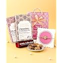 Hyperfoods® Rakhi For Brother Gift For Brother Peanut Crunch Brittle Chocolate Peanut Butter Bar Blossom Of Love Rakhi Set