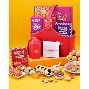hyperfoods rakhi for brother rakhi hamper for brother single rakhi for brother rakhi for brother with gift rakhi gift hamper rakhi with sweets rakhi gifts sweets snack cookies red sapphire rakhi set