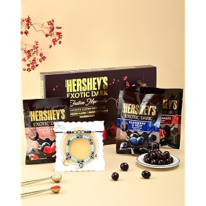 hyperfoods rakhi with chocolate raksha bandhan gift for brother exotic dark chocolates pack of 3 with evil eye bhaiya bhabhi set with roli amp rice