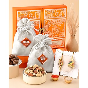 hyperfoods rakhi with dry fruits for brother gift for bhai rawfruit39s handcrafted silver potli with roli amp rice rakhi for brother chocolate gift hamper mixed nuts and mocha almonds bites 200 grams