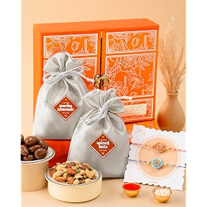 hyperfoods rakhi with dry fruits for brother rakhi for brotherspice nuts and mocha almonds bites 200 grams gift for bhai chocolate gift hamper rawfruit39s handcrafted silver potli with roli amp rice