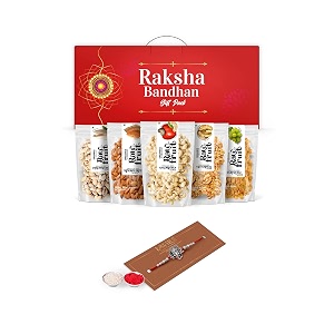 hyperfoods rawfruit rakhi combo with kaju badam pista akhrot kishmish dry fruit combo pack  rakhi for brother with dry fruits gift set 500g