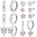 BESTEEL 7 Pairs Hypoallergenic Silver Huggie Hoop Earrings for Girls Women Small Surgical Steel Screwback Earrings Cute Dangling Earrings Pink Colorful CZ Screw Back Stud Earrings Set for Sensitive Ears Pink（over 3 years old）