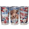 Hyturtle Personalized Gifts For Highland Cow Lover - American Flag Highland Cow Stainless Steel Tumbler 20oz With Lid - Idea Farm Animals Lover Gifts For Women, Girl On Christmas, Independence Day