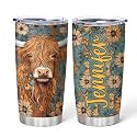 Hyturtle Personalized Gifts For Highland Cow Lover - Highland Cow Customized Name Stainless Steel Tumbler 20oz With Lid - Idea Farm Animals Lover Gifts For Women, Girl, kids On Birthday, Christmas