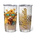 Hyturtle Personalized Gifts For Highland Cow Lover - Highland Cow Customized Name Stainless Steel Tumbler 20oz With Lid - Idea Farm Animals Lover Gifts For Women, Girl, kids On Birthday, Christmas