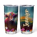Hyturtle Personalized Gifts For Highland Cow Lover - Highland Cow Customized Name Stainless Steel Tumbler 20oz With Lid - Idea Farm Animals Lover Gifts For Women, Girl, kids On Birthday, Christmas