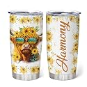 Hyturtle Personalized Gifts For Highland Cow Lover - Highland Cow Customized Name Stainless Steel Tumbler 20oz With Lid - Idea Farm Animals Lover Gifts For Women, Girl, kids On Birthday, Christmas