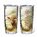 Hyturtle Personalized Gifts For Highland Cow Lover - Highland Cow Customized Name Stainless Steel Tumbler 20oz With Lid - Idea Farm Animals Lover Gifts For Women, Girl, kids On Birthday, Christmas