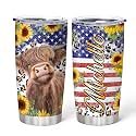 Hyturtle Personalized Gifts For Highland Cow Lover - American Flag Highland Cow Stainless Steel Tumbler 20oz With Lid - Idea Farm Animals Lover Gifts For Women, Girl On Christmas, Independence Day