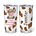 Hyturtle Personalized Gifts For Highland Cow Lover - Birthday Christmas - I Just Freaking Loves Cows OK Custom Name Stainless Steel 20oz Tumbler With Lid - Cow Heifer Lover Gift For Her Women Girl
