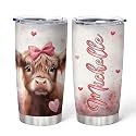Hyturtle Personalized Gifts Highland Cow Lover - Highland Cow Love Hearts Custom Name Stainless Steel Tumbler 20oz - Cute Farm Animal Lover Gifts For Women, Girl On Birthday, Valentine, Christmas