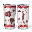 Hyturtle Personalized Gifts LadyBug Lover - Ladybugs Printed Customized Name Stainless Steel Tumbler 20 oz With Lid - Idea Cute Animals Lover Gifts For Women, Girl On Birthday, Christmas