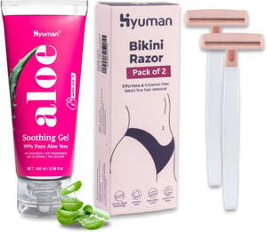 hyuman combo bikini razors 02  aloe vera gel 100ml  nano-precision blade for women women pack of 2