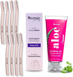 hyuman combo face razors 8aloe vera gel 100ml  body hair removal with aloe verawomen women pack of 9