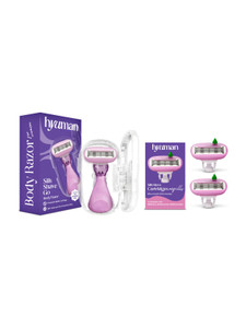 hyuman on the go body razor combo 2 cartridge bladesrefill lubricating catridge women pack of 3