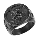 HZMAN St. Michael Archangel Stainless Steel Amulet Ring,Waterproof