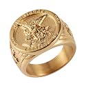 HZMAN St. Michael Archangel Stainless Steel Amulet Ring,Waterproof