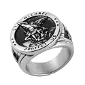 HZMAN St. Michael Archangel Stainless Steel Amulet Ring,Waterproof