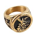 HZMAN St. Michael Archangel Stainless Steel Amulet Ring,Waterproof
