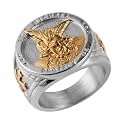HZMAN St. Michael Archangel Stainless Steel Amulet Ring,Waterproof