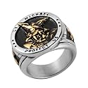 HZMAN St. Michael Archangel Stainless Steel Amulet Ring,Waterproof