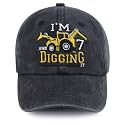 I'm 3/4/5/6/7/8/9 and Digging It Hats for Boys Girls, Funny Embroidered Toddler Excavator Birthday Baseball Cap
