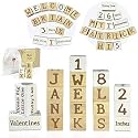 I'm Solid Wood Monthly Weekly Baby Milestone Age Blocks, Personalized Own Name, Gender Neutral, Newborn Gifts &amp; Keepsakes for Picture Props (1.9" / 18 Pcs/Brown)