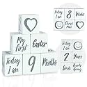 I'm Solid Wood Weekly Monthly Yearly Baby Milestone Age Blocks, Gender Neutral, Newborn Gifts &amp; Keepsakes for Picture Props (6 Pcs/White)