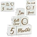 I'm Solid Wood Weekly Monthly Yearly Baby Milestone Age Blocks, Gender Neutral, Newborn Gifts &amp; Keepsakes for Picture Props (5 Pcs/White)