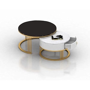 round coffee table set of 2 contemporary accent coffee and snack table top engineered wood with metal frame nesting tea table for living room -black white