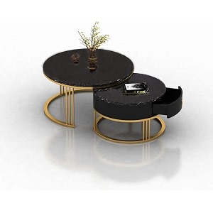 round coffee table set of 2 contemporary accent coffee and snack table top engineered wood with metal frame nesting tea table for living room -black